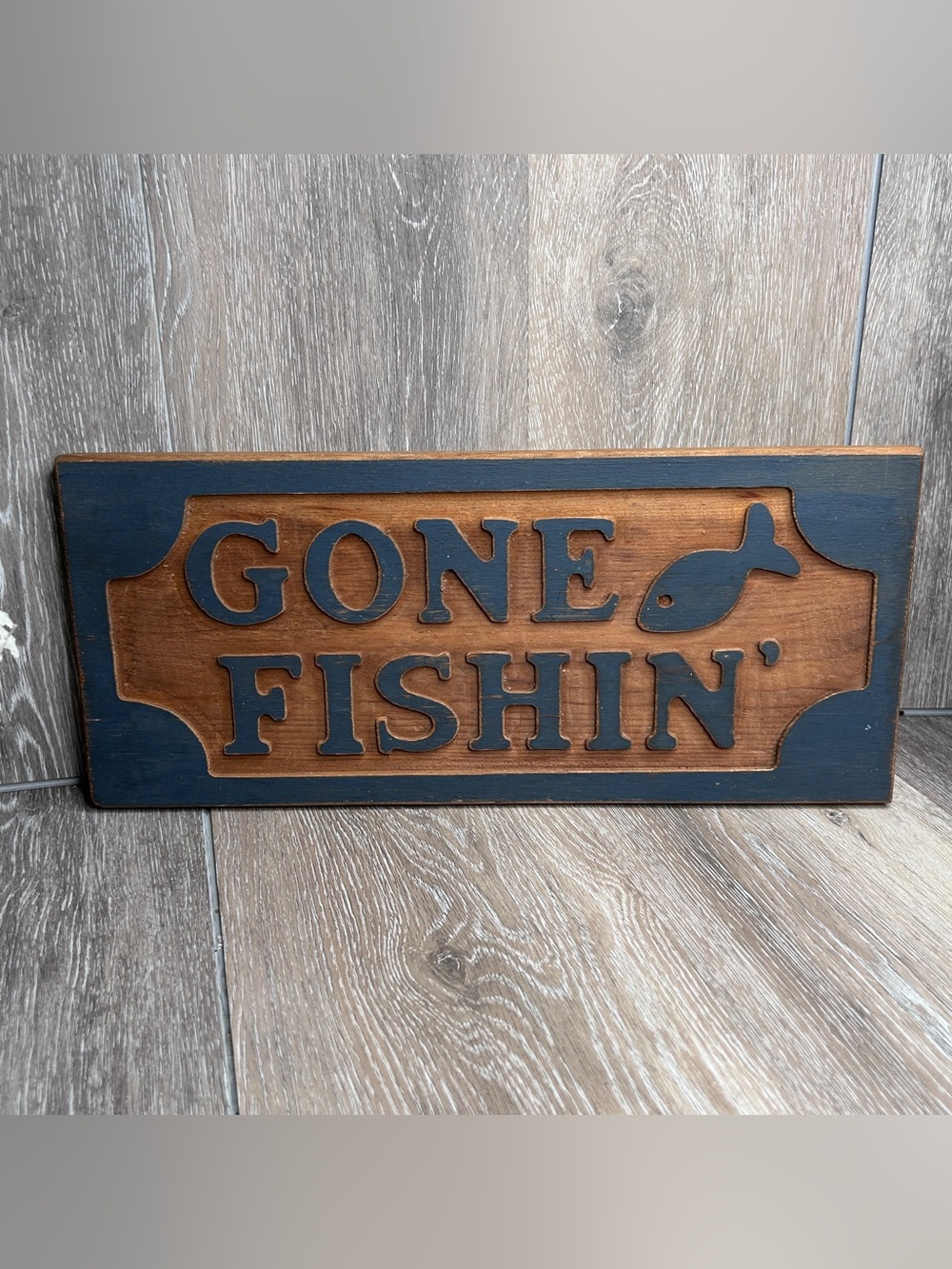 Rustic “Gone Fishin’” Wooden Sign | Cabin Lake House Decor | Fishing Wall Art